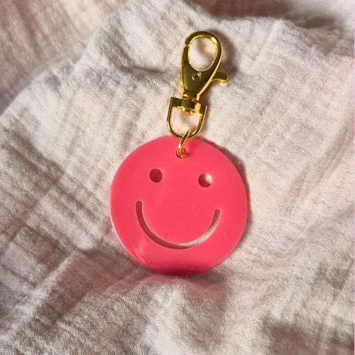 Schlüsselanhänger Smiley, lächelndes Gesicht, Anhänger, Pink Gold