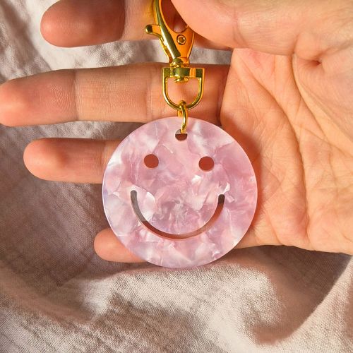 Schlüsselanhänger Smiley, lächelndes Gesicht, Anhänger, Rosa